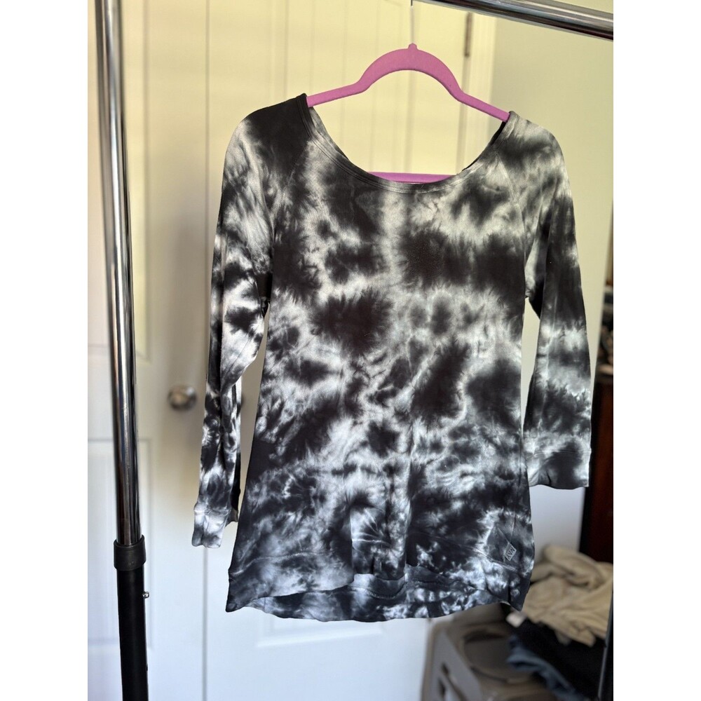 Marc New York Tie Dye Long Sleeve Top Womens Medium Black Gray Twist Back Open
